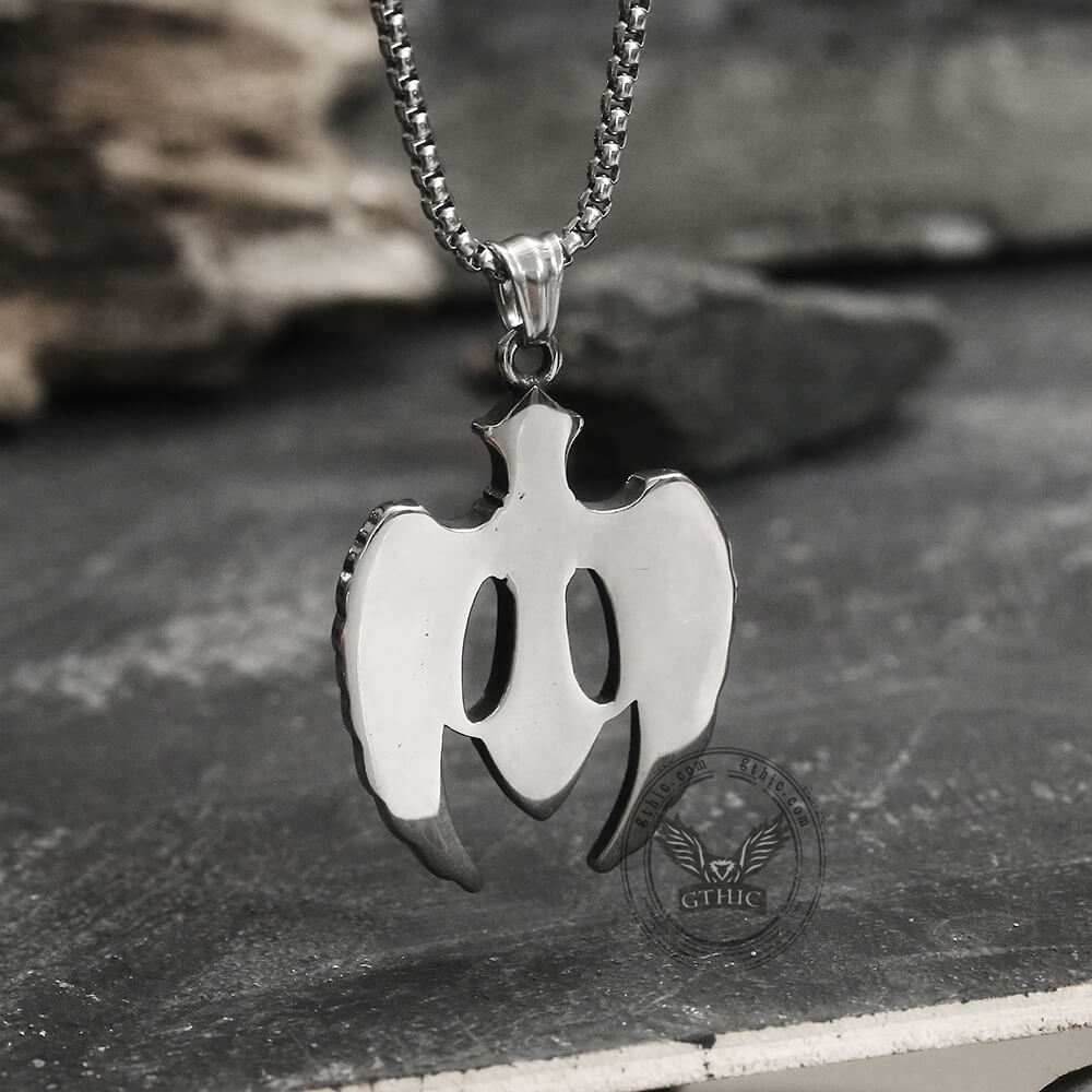 Fallen Angel Wings Stainless Steel Gem Pendant - Stainless Steel / Black