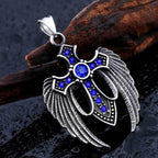 Fallen Angel Wings Stainless Steel Gem Pendant - Stainless Steel / Blue