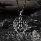Fallen Angel Wings Stainless Steel Gem Pendant - Stainless Steel / Black