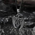 Fallen Angel Wings Stainless Steel Gem Pendant - Stainless Steel / Black