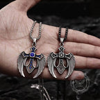 Fallen Angel Wings Stainless Steel Gem Pendant - Stainless Steel / Black
