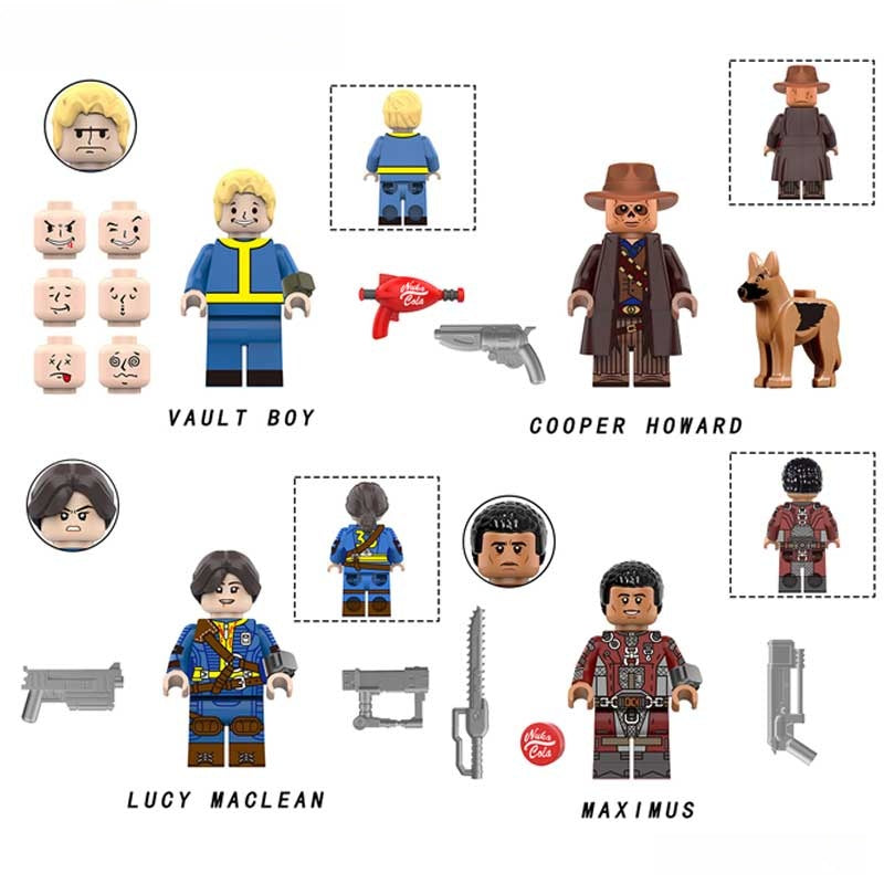 Fallout Set of 4  Vault Boy, Lucy, Cooper & Maximus Lego Minifigures Custom Toys