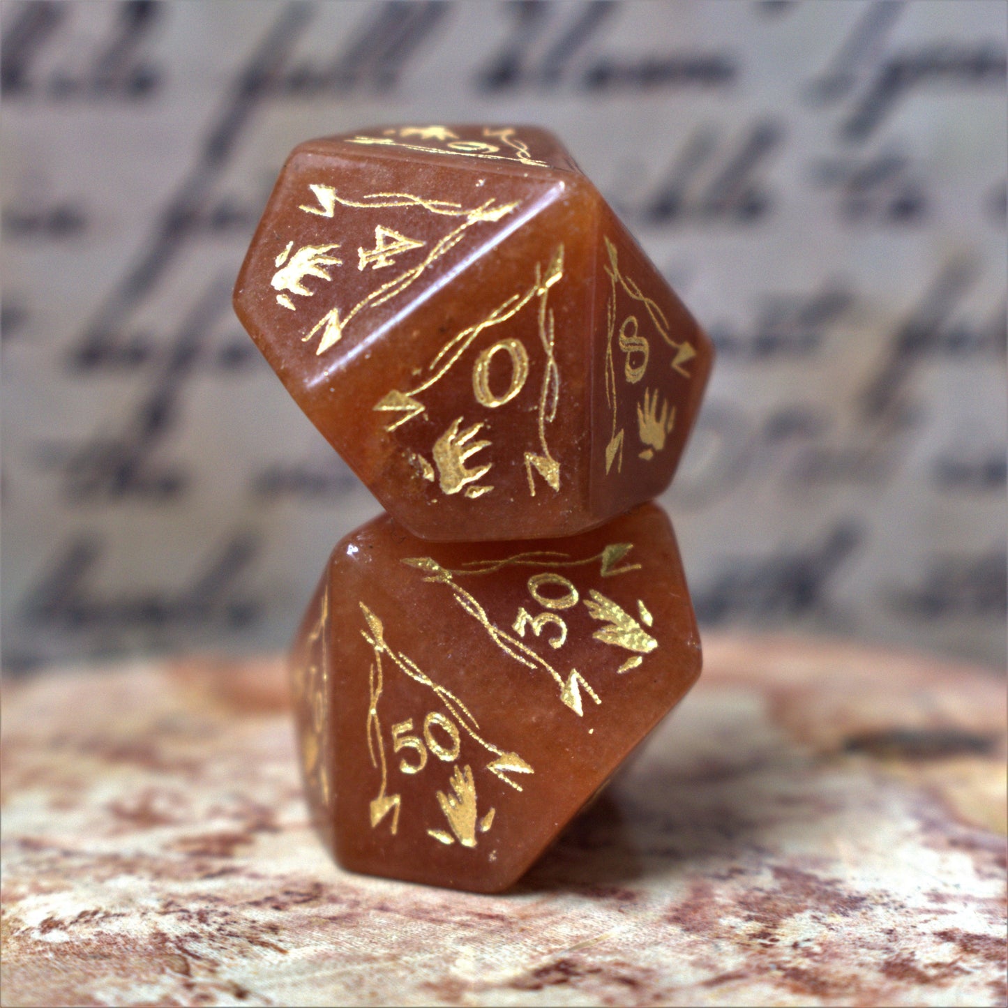 Fangs of Winter Red Aventurine Stone Dice Set