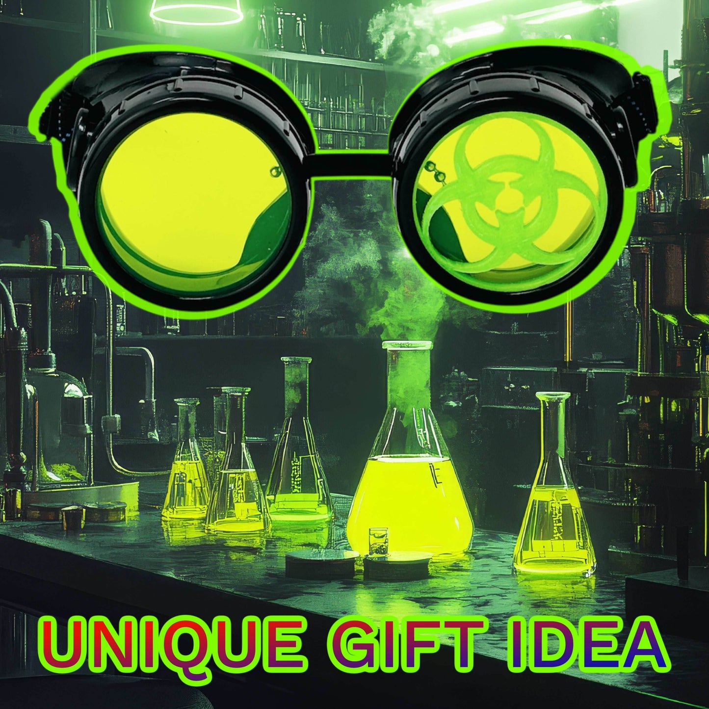 Steampunk Mad Scientist goggles biohazard cosplay glasses neon lenses - neon green