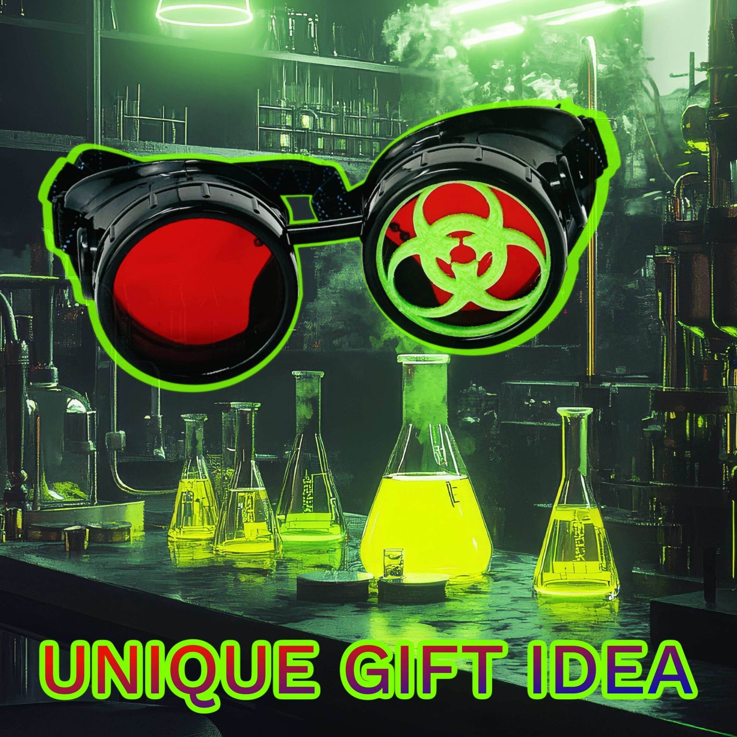 Steampunk Mad Scientist goggles biohazard cosplay glasses - red