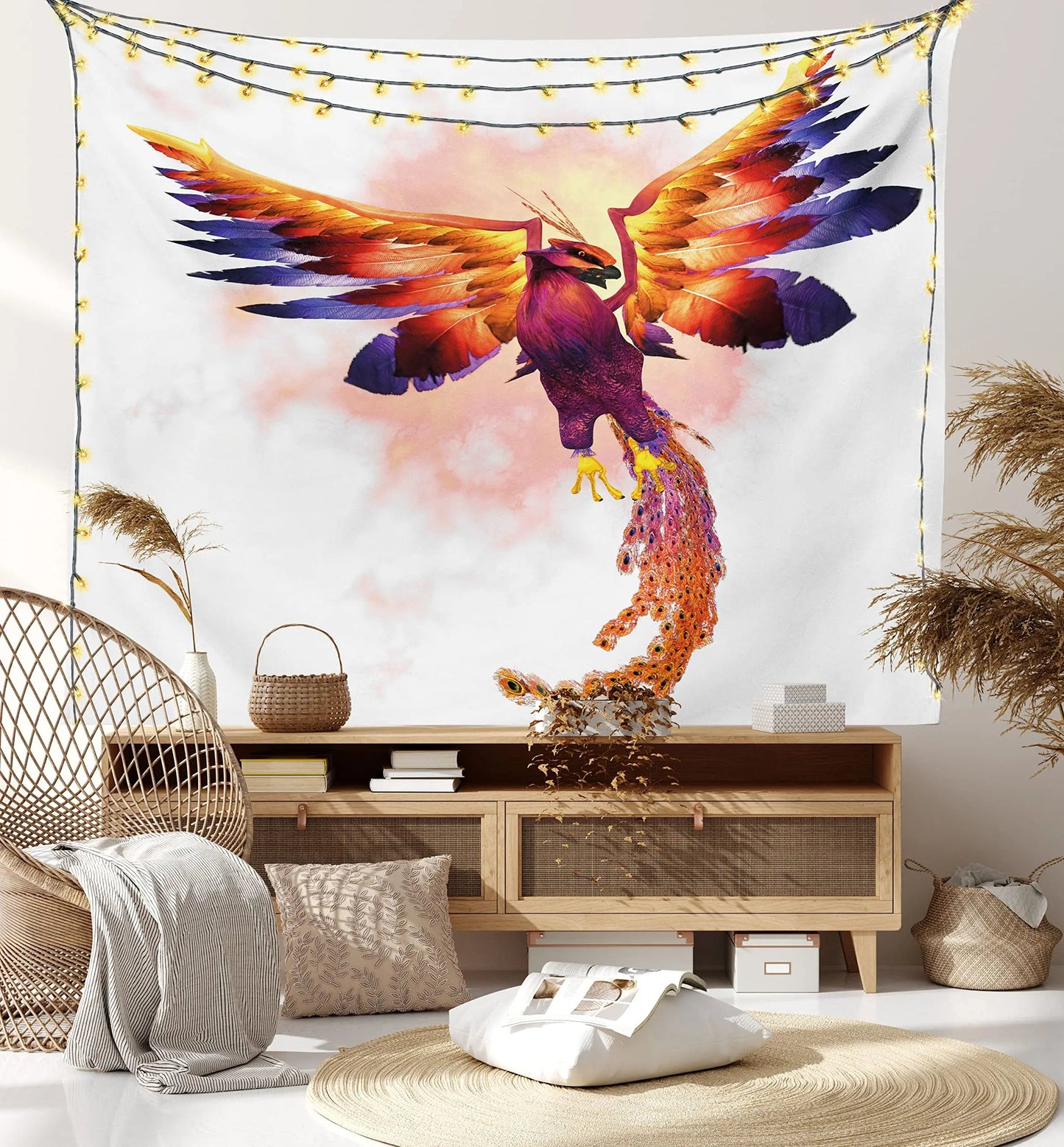 Fantasy Phoenix Bird Tapestry Red Anime Animal Hippie Tapestry Aesthetic Cool Tapestry Wall Hanging for Bedroom Dorm Home Decor