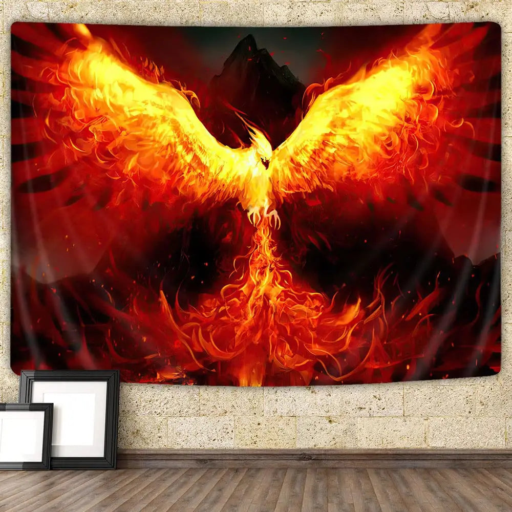 Fantasy Phoenix Bird Tapestry Red Anime Animal Hippie Tapestry Aesthetic Cool Tapestry Wall Hanging for Bedroom Dorm Home Decor