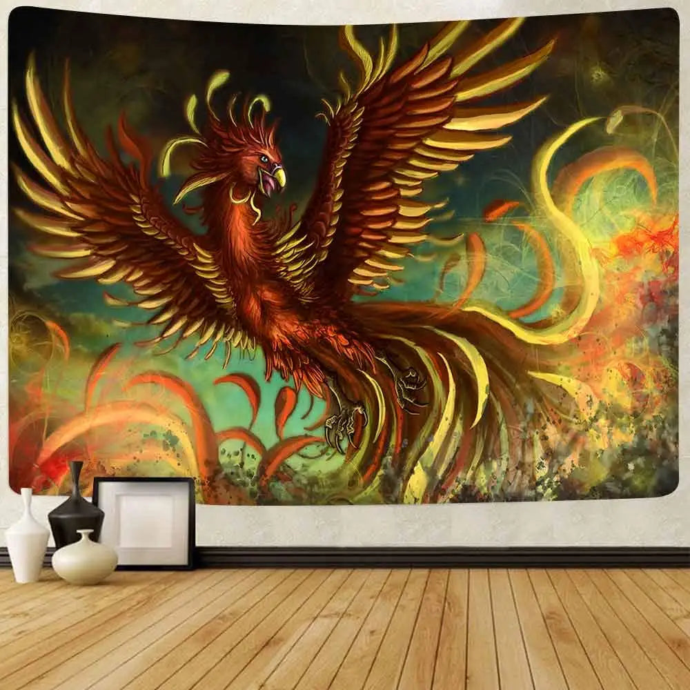 Fantasy Phoenix Bird Tapestry Red Anime Animal Hippie Tapestry Aesthetic Cool Tapestry Wall Hanging for Bedroom Dorm Home Decor