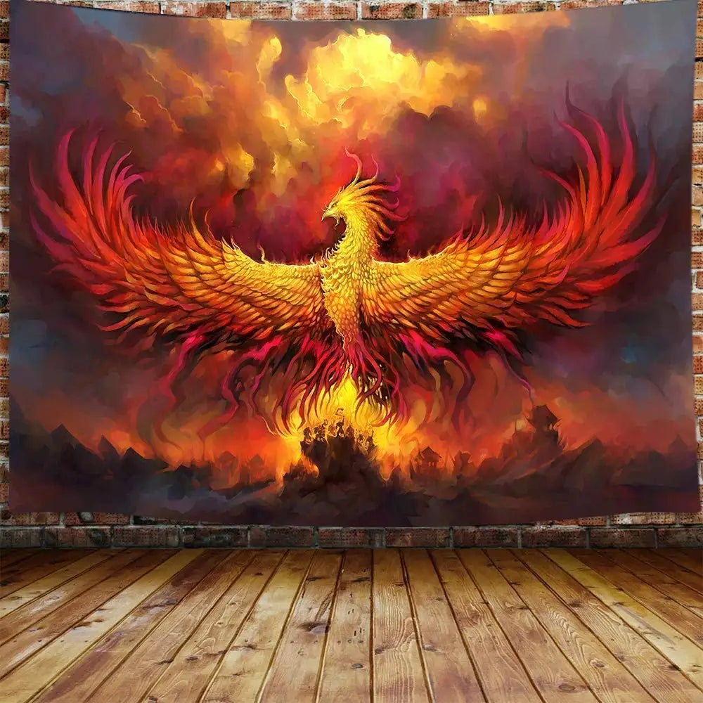 Fantasy Phoenix Bird Tapestry Red Anime Animal Hippie Tapestry Aesthetic Cool Tapestry Wall Hanging for Bedroom Dorm Home Decor