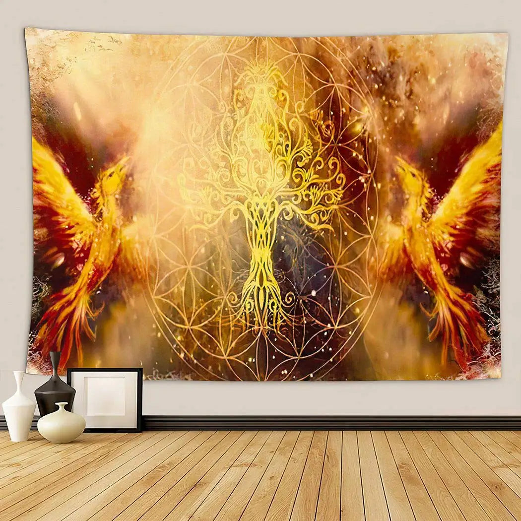 Fantasy Phoenix Bird Tapestry Red Anime Animal Hippie Tapestry Aesthetic Cool Tapestry Wall Hanging for Bedroom Dorm Home Decor