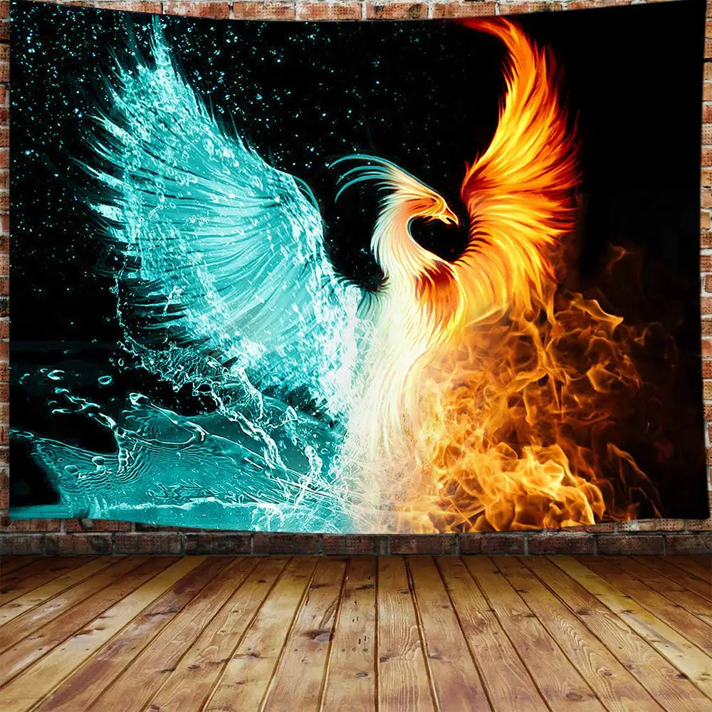 Fantasy Phoenix Bird Tapestry Red Anime Animal Hippie Tapestry Aesthetic Cool Tapestry Wall Hanging for Bedroom Dorm Home Decor