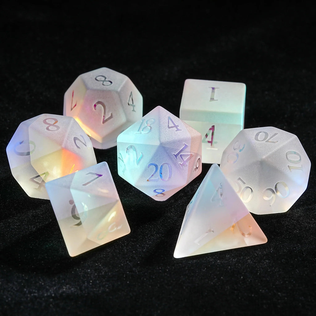 Fantasy Prism Gemstone Dice, D&D Multi-Sided Stained Glass Dice Set