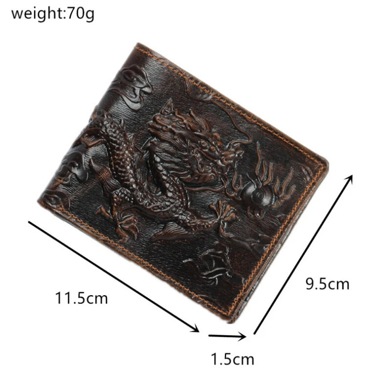 Fashion Genuine Leather Wallet 3D Dragon Embossed Purse Genuine Leather Men's Wallets Male Folding Short Purse Cardholder