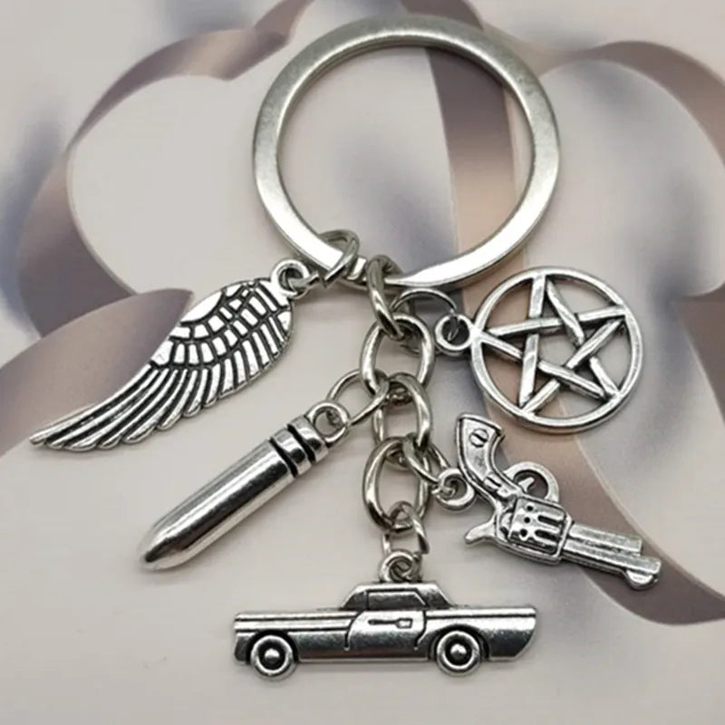 Fashion Movie Supernatural Keychain Dean Sun Pendant Keychain Retaining Ring Unisex Pentagram Metal Keychain