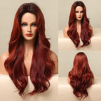 Fashionable Long Wavy Synthetic Wigs Brown to Blonde Ombre with Bangs Fake Hair for Women Daily Cosplay Party Heat Resistant Wigs For Black Women Gifts for Girlfriends
