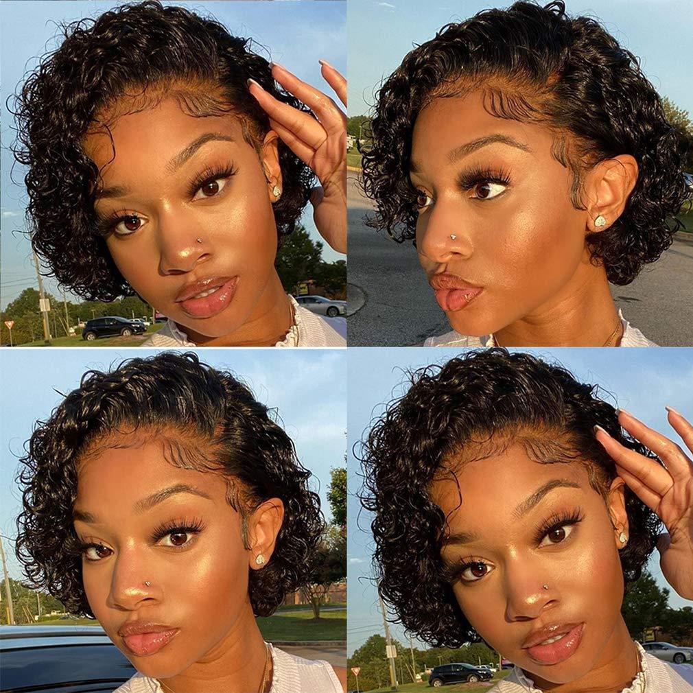 Fashionable Pixie Cut Wig Short Curly Human Hair Wigs Human Hair Wig 13X1 Lace Wig For Women Human Hair Pre Plucked For Black Women Gifts for Girlfriends
