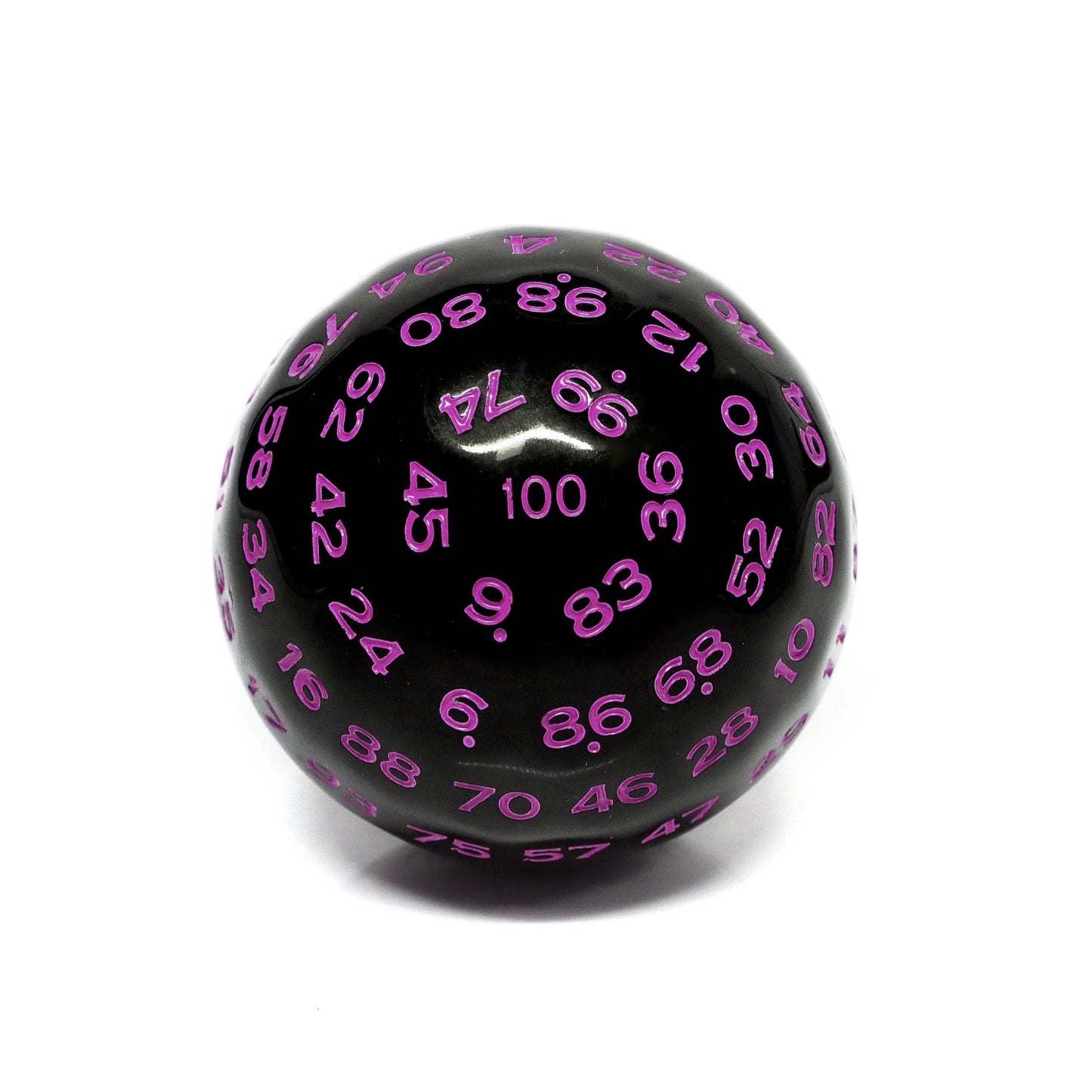 "Purple" Single 100 Sided Polyhedral Dice (D100) | Solid Black Color (45mm) Purple