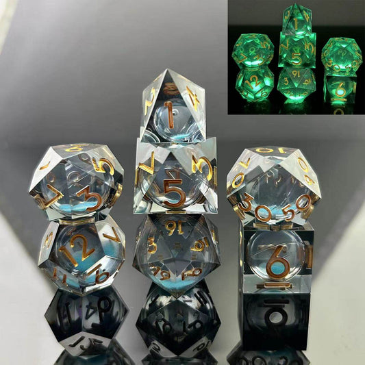 Sharp-Edged Glow in the Dark Liquid Core Dice - Blue Specter