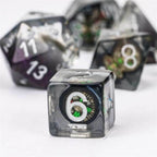 Compass Dice 7-Dice Set Clear w/ Moving Compass Inside Glitter Base Dnd - 