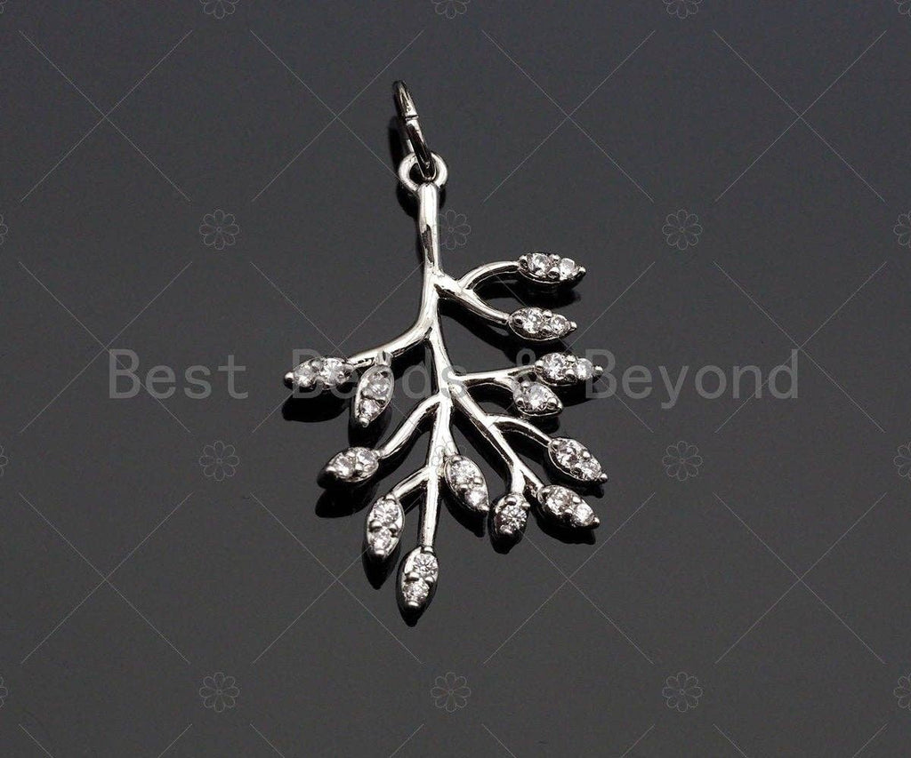 Clear CZ Micro Pave Life Tree Shape Pendant,Cubic Zirconia Tree Charm,Gold/Silver/Rose Gold Tone,15x22mm,Sku#Y347