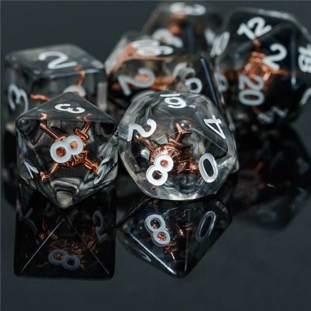 Fighter (Shield) Clear Dice w/ Golden Shield7-Dice Set Rpg - 