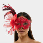 Feather Flower Embellishment Lace Masquerade Halloween Party Mask