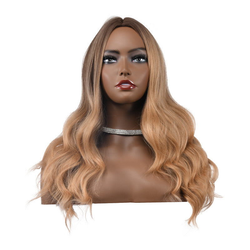 Feminine Wig with Long Curly Hair and a Gradual Brown Wavy Hair