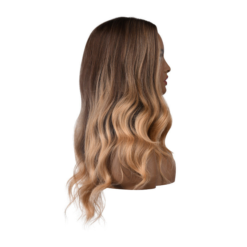 Feminine Wig with Long Curly Hair and a Gradual Brown Wavy Hair