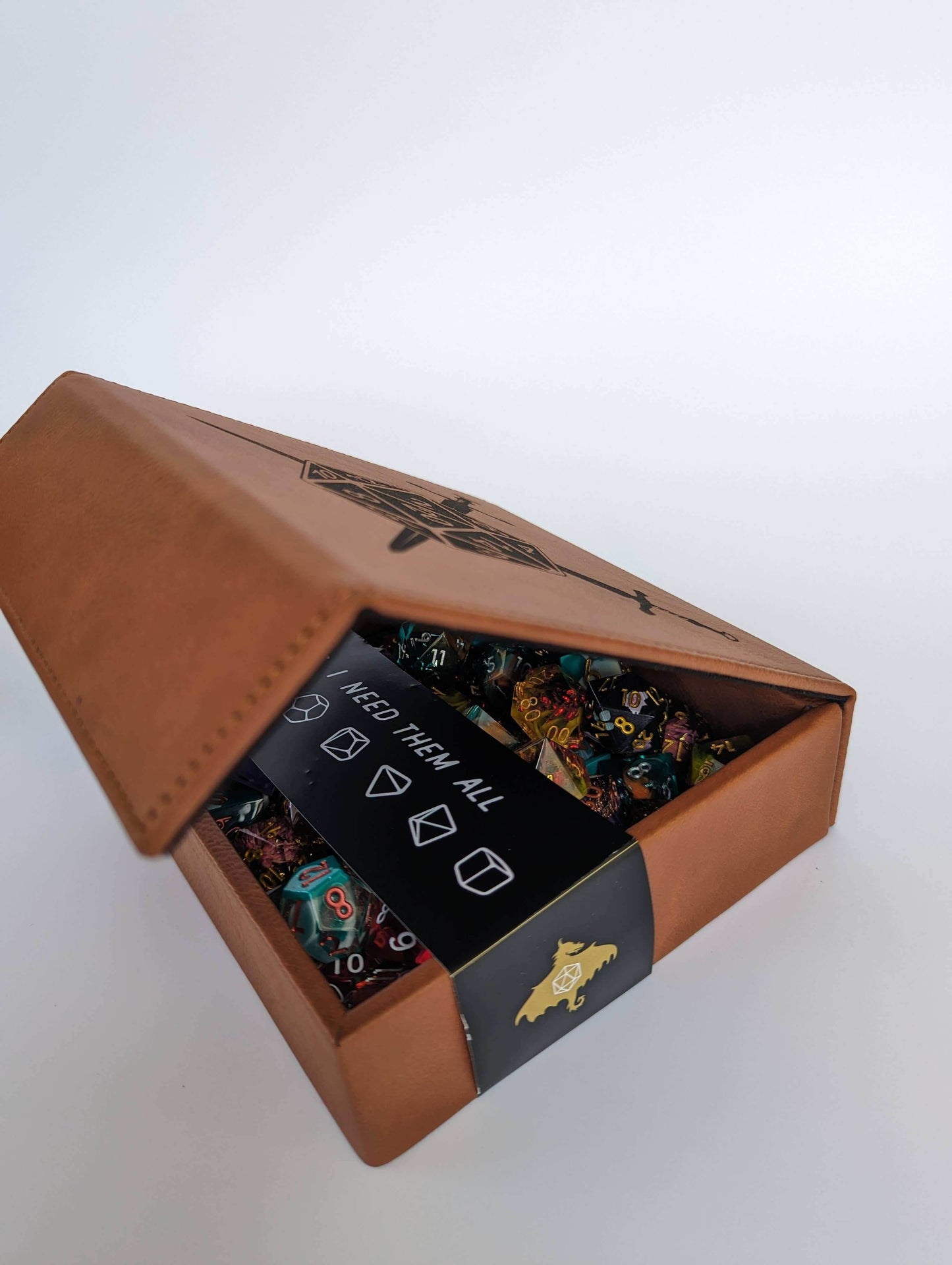 D20 Swords - Vegan Leather Dice Box - Chestnut