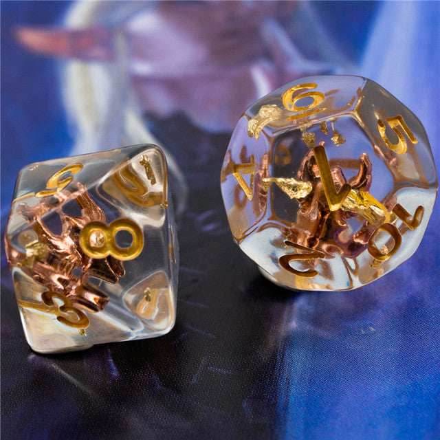 Paladin (Helmet) Clear Dice w/ Golden Helmet 7-Dice Set Rpg - 