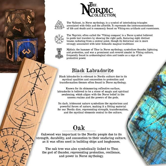 Nordic Black Labradorite Stone Dice Set - Dice Around the World Collection - 