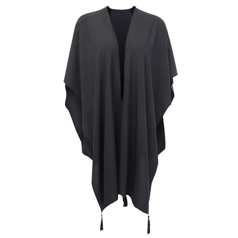 FICHOR Gothic Moon Phase Black Cloak for Women Fall Winter Geometric Y2k Graphic Goth Outwear Oversized Irregular Ponchos Ladies