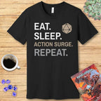 Fighter Class T-Shirt – 'Eat, Sleep, Action Surge, Repeat' - Navy / S