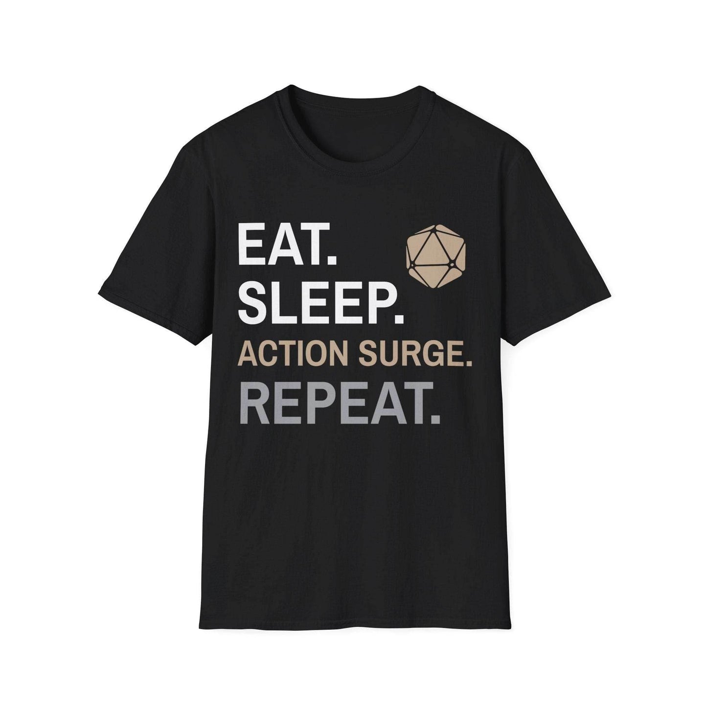 Fighter Class T-Shirt – 'Eat, Sleep, Action Surge, Repeat' - Black / S