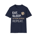 Fighter Class T-Shirt – 'Eat, Sleep, Action Surge, Repeat' - Navy / S
