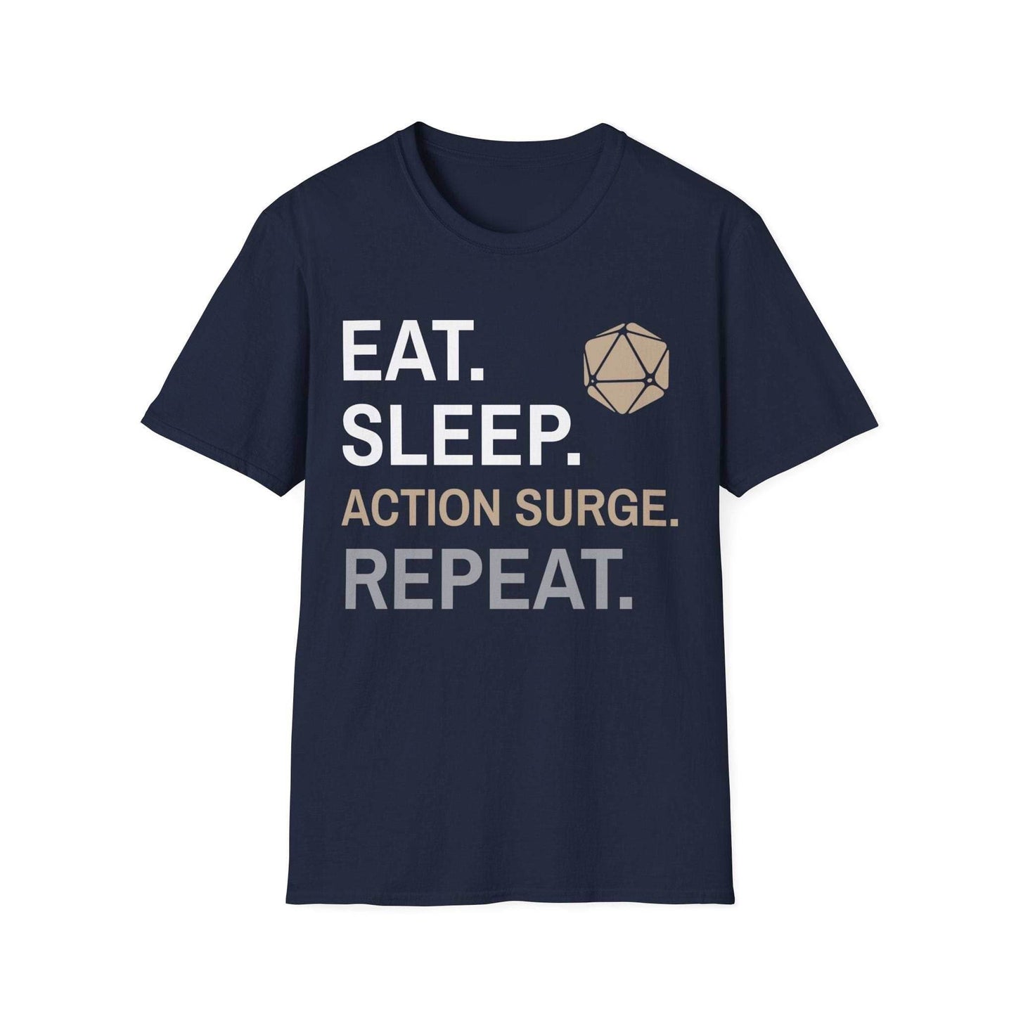 Fighter Class T-Shirt – 'Eat, Sleep, Action Surge, Repeat' - Navy / S
