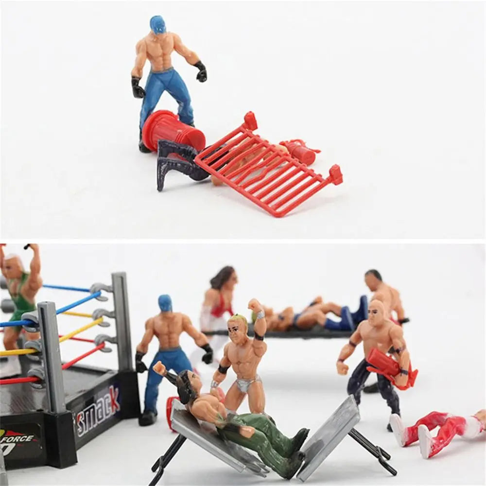 Fighting Station Wrestling Toys Wrestler Athlete Arena Cage Wrestling Figure Action Figures Assembled Gladiator Model Set