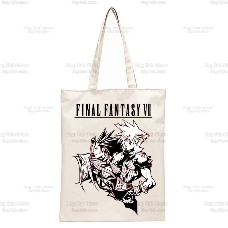 Final Fantasy Game Shopper Bags Shopping Tote Bag Cloud Strife Buster Cactus Shoulder Bag Canvas Large College Handbag