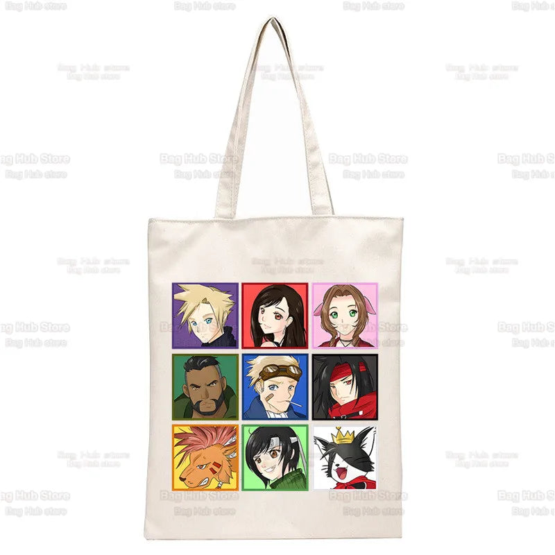 Final Fantasy Game Shopper Bags Shopping Tote Bag Cloud Strife Buster Cactus Shoulder Bag Canvas Large College Handbag