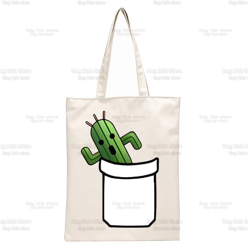 Final Fantasy Game Shopper Bags Shopping Tote Bag Cloud Strife Buster Cactus Shoulder Bag Canvas Large College Handbag