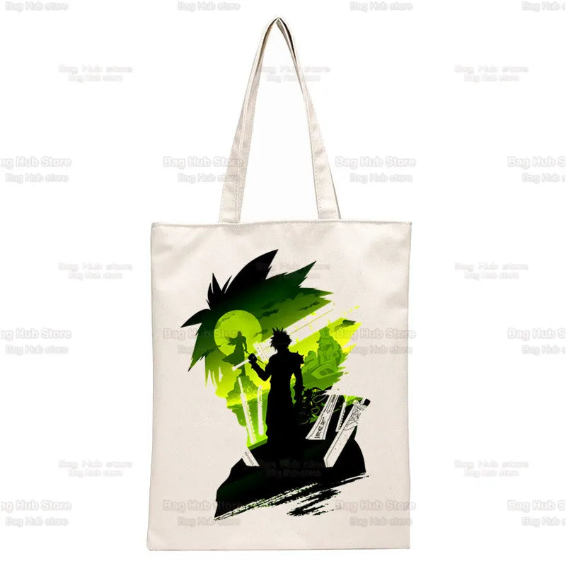 Final Fantasy Game Shopper Bags Shopping Tote Bag Cloud Strife Buster Cactus Shoulder Bag Canvas Large College Handbag