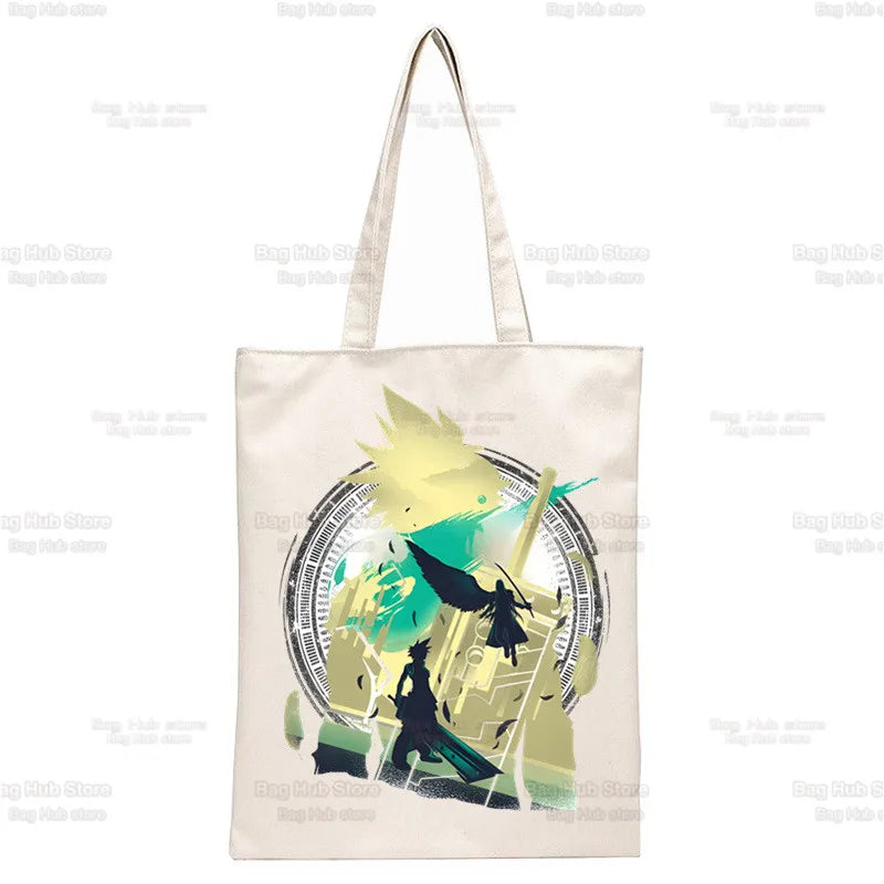 Final Fantasy Game Shopper Bags Shopping Tote Bag Cloud Strife Buster Cactus Shoulder Bag Canvas Large College Handbag