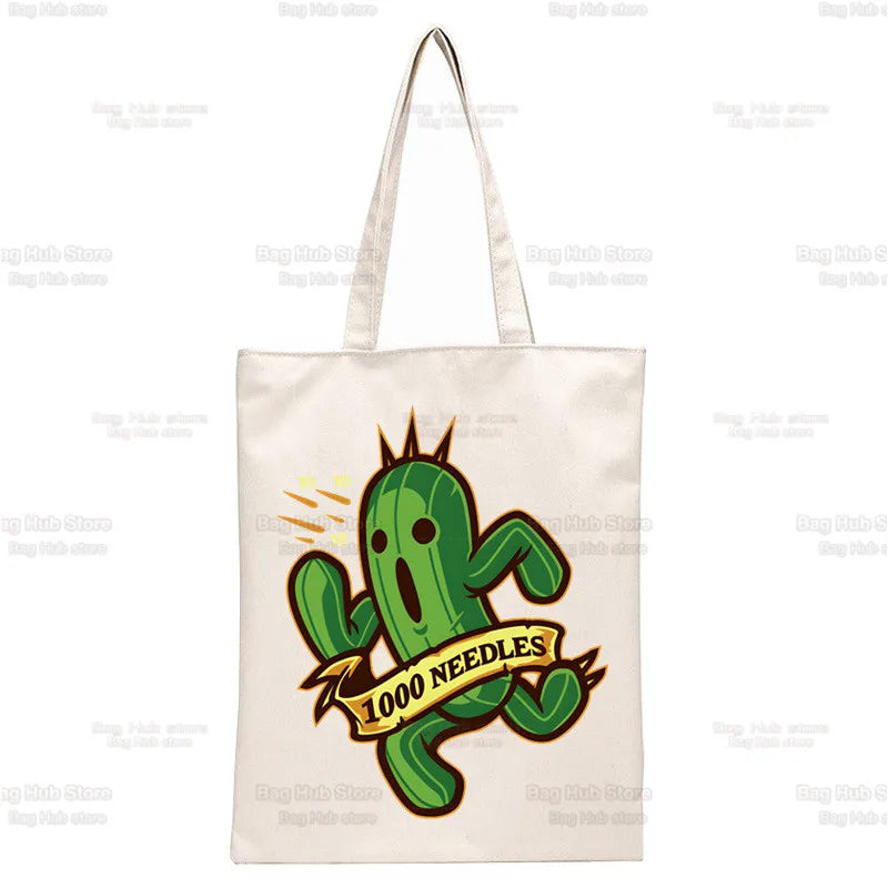 Final Fantasy Game Shopper Bags Shopping Tote Bag Cloud Strife Buster Cactus Shoulder Bag Canvas Large College Handbag