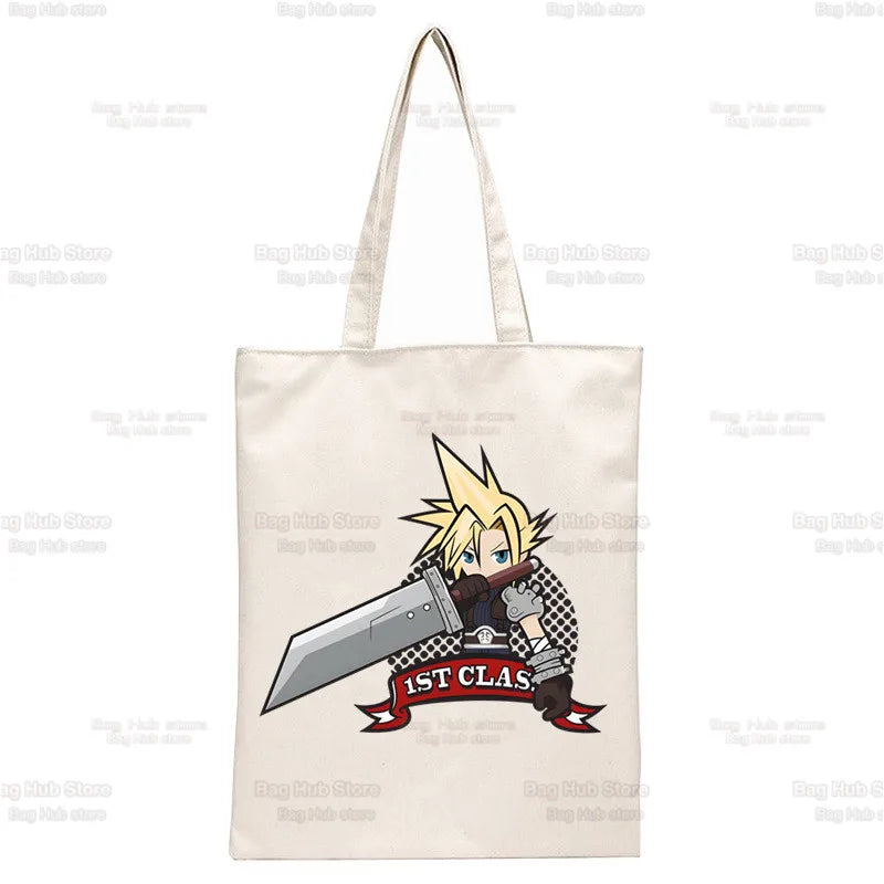 Final Fantasy Game Shopper Bags Shopping Tote Bag Cloud Strife Buster Cactus Shoulder Bag Canvas Large College Handbag