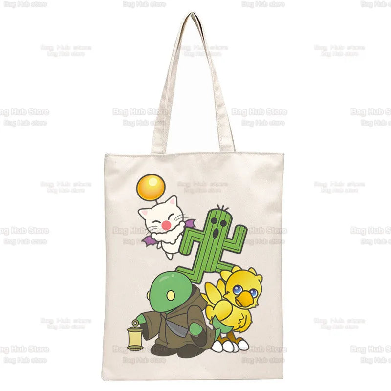 Final Fantasy Game Shopper Bags Shopping Tote Bag Cloud Strife Buster Cactus Shoulder Bag Canvas Large College Handbag