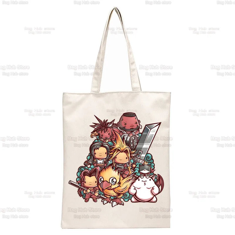 Final Fantasy Game Shopper Bags Shopping Tote Bag Cloud Strife Buster Cactus Shoulder Bag Canvas Large College Handbag