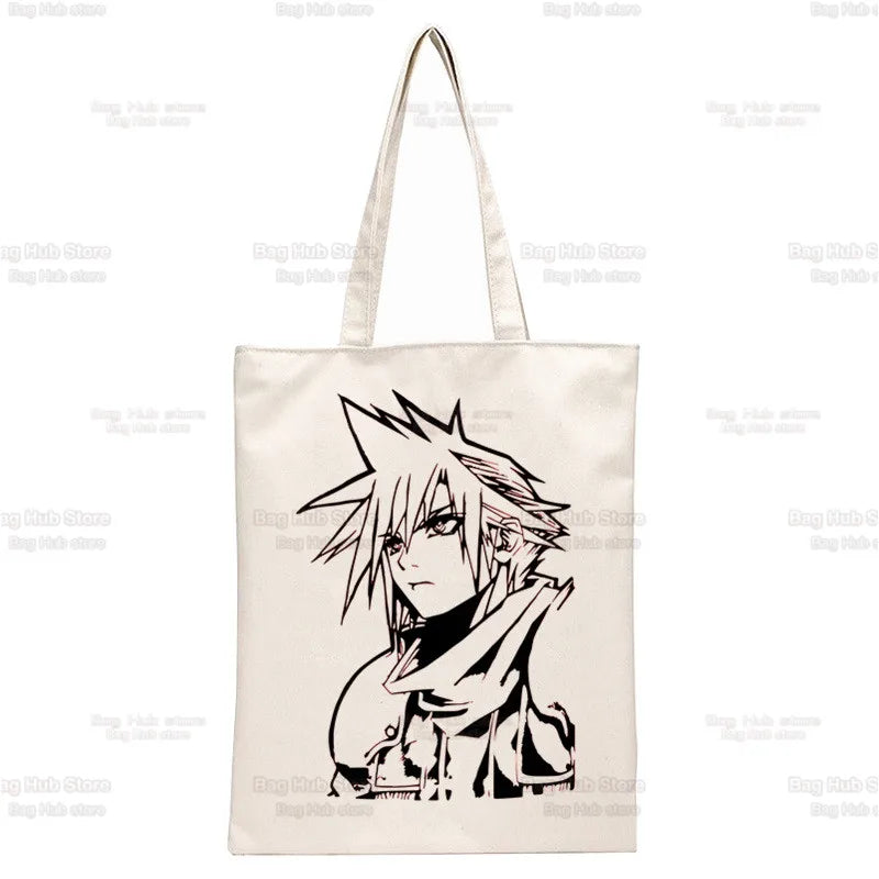 Final Fantasy Game Shopper Bags Shopping Tote Bag Cloud Strife Buster Cactus Shoulder Bag Canvas Large College Handbag