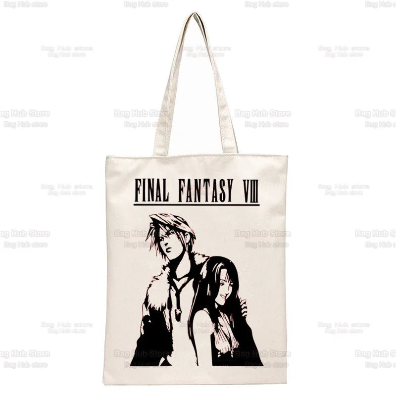 Final Fantasy Game Shopper Bags Shopping Tote Bag Cloud Strife Buster Cactus Shoulder Bag Canvas Large College Handbag