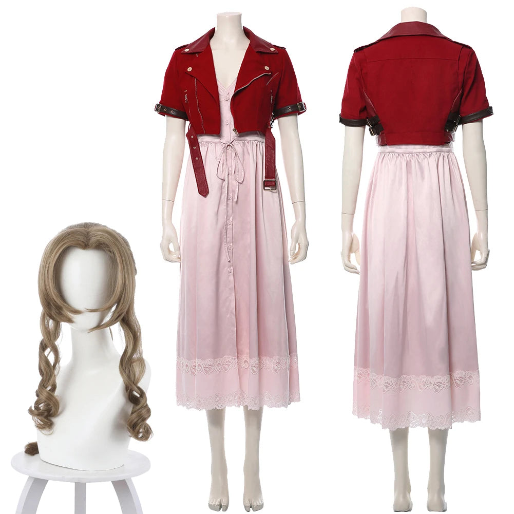 Final Fantasy VII Cosplay Costume Aerith Gainsborough Jacket Dress Outfits Women Halloween Party Clothes For Ladies Role Play