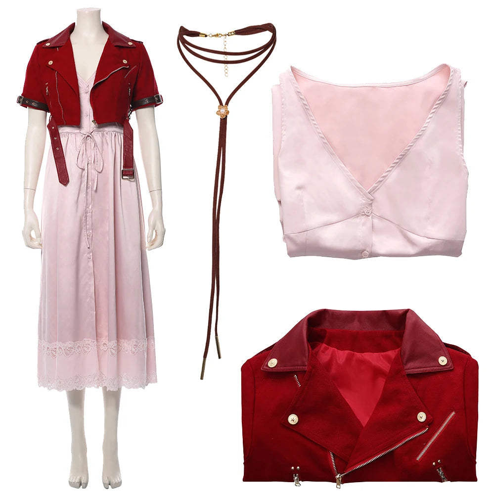 Final Fantasy VII Cosplay Costume Aerith Gainsborough Jacket Dress Outfits Women Halloween Party Clothes For Ladies Role Play